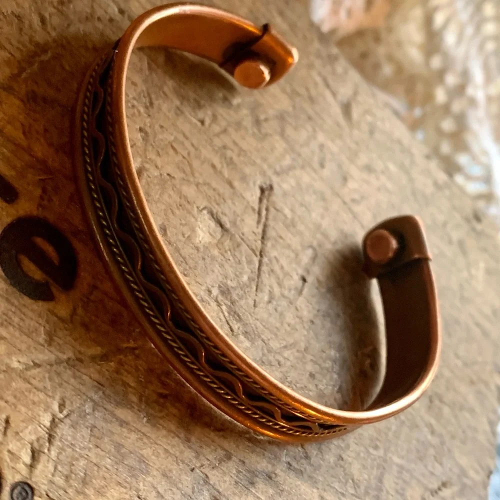 Vintage Copper Cuffed Bracelet Unisex Men or Woman’s Jewelry Tribal Design